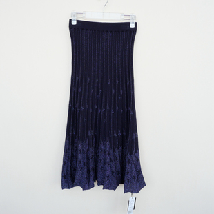 拉系列S专柜断码 女秋冬中长金丝棉针织细毛线半身裙4A3860藏青