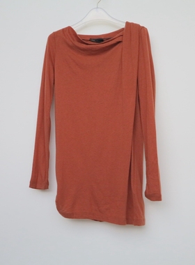 艾格淘特/S专柜正品折扣 女秋桔红色修身长袖针织含毛T恤E8409