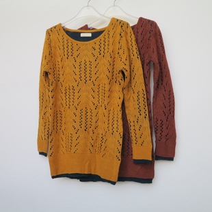 女秋冬双层网眼圆领提花毛衣4N7400 折扣 艾格淘特S 专柜正品