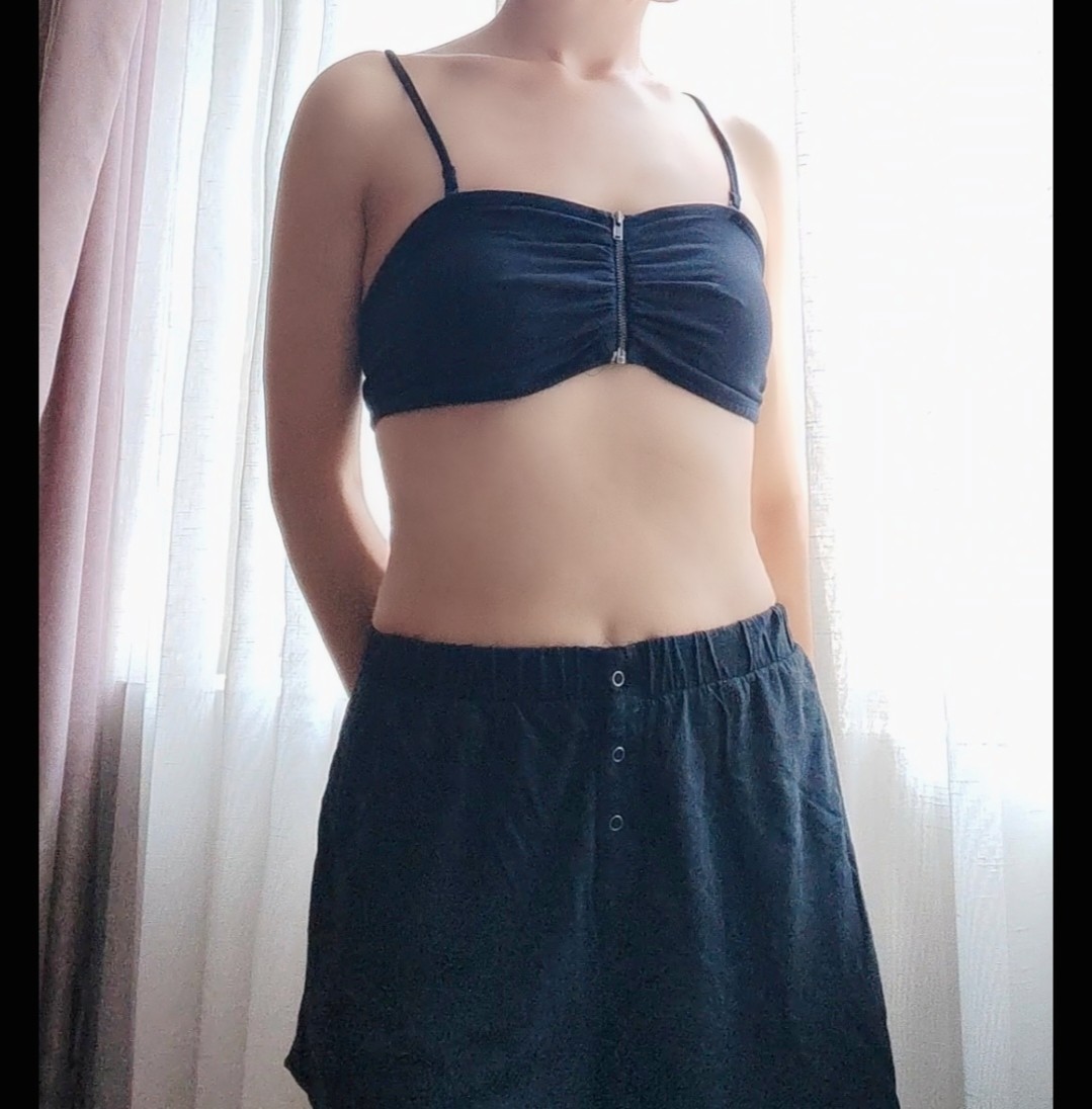 talula弹力棉薄款无垫文胸抹胸短款工字吊带背心黑色