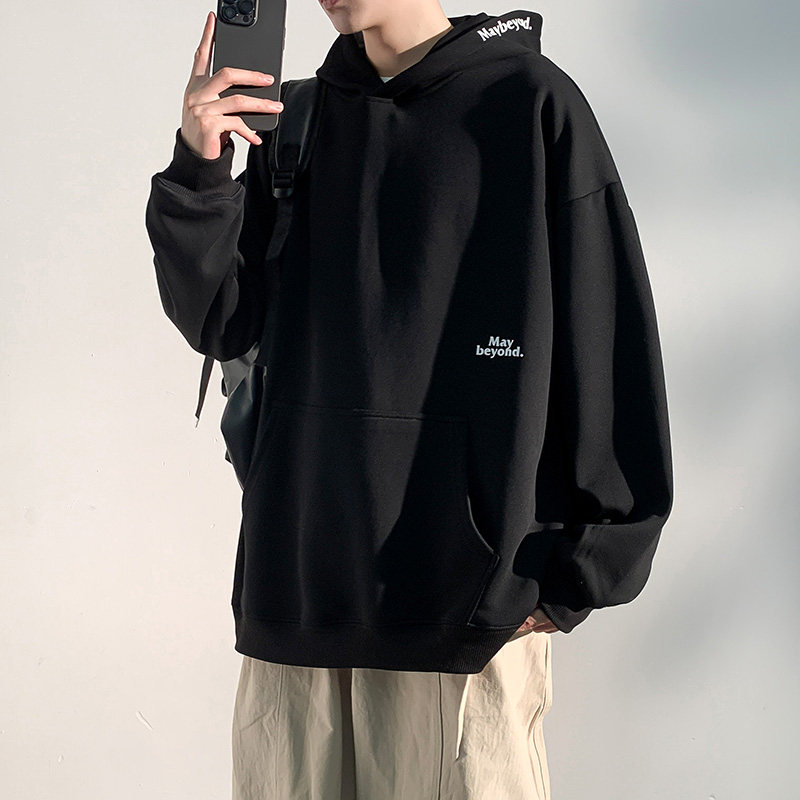 青少年男款连帽卫衣宽松休闲春季新款个性印花连帽学生百搭上衣L