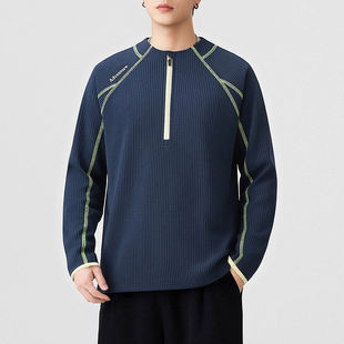 青少年防晒运动长袖男女款春季国潮欧美运卫衣半拉链宽松情侣t恤