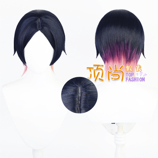 无畏契约 Clove 暮蝶cos假发 黑粉拼色 中分大头皮短发