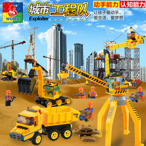 兼容乐高儿童益智拼装插积木玩具城市系列建筑工程车吊塔卡车组合