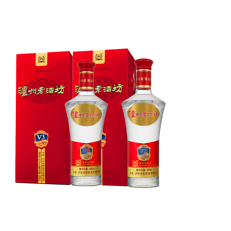 泸州老窖老酒坊v3浓香型52度500ml*2瓶装婚宴喜酒白酒自饮礼品酒