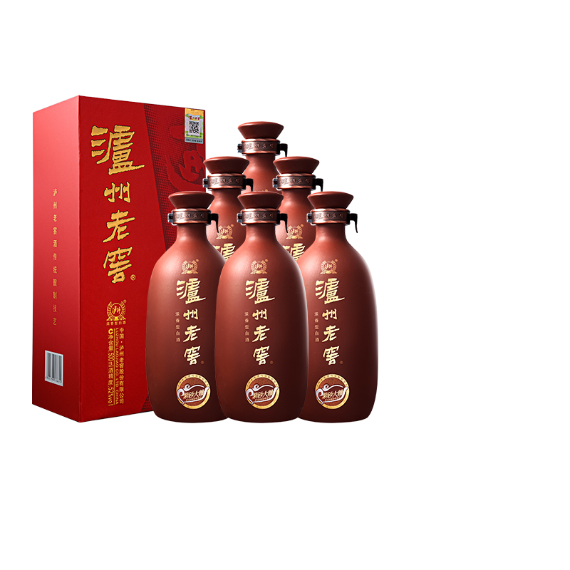 泸州老窖紫砂大曲(红)52度500ml*6瓶整箱 浓香型白酒婚宴喜送礼袋