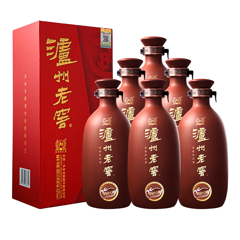 泸州老窖紫砂大曲(红)43度500ml*6瓶整箱 浓香型白酒婚宴喜送礼袋