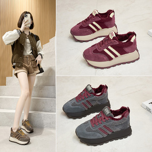 羊羔毛阿甘鞋女2025秋冬季新款加绒爆款小个子休闲德训运动老爹鞋