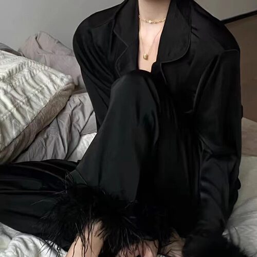 WM001【】网红羽毛睡衣女高级感
