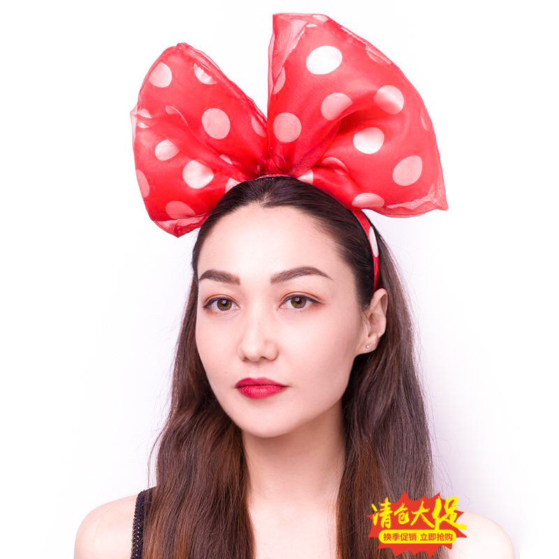 迪斯尼乐园发箍超大网纱蝴蝶结头箍米妮耳朵头饰夸张拍照卖萌发饰