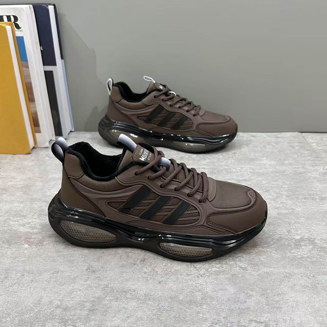 男鞋2025冬季新款爆米花减震休闲运动鞋男士加绒厚底跑步老爹潮鞋