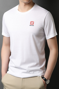 F2569钱塘2020-1桑蚕丝流行夏季男士圆领短袖基础T恤青春冰丝P52图片