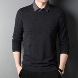 F3177钱塘2020-1秋冬羊毛休闲男士打底衫长袖t恤假两件毛衣P130，男装针织衫/毛衣，钱塘207-1