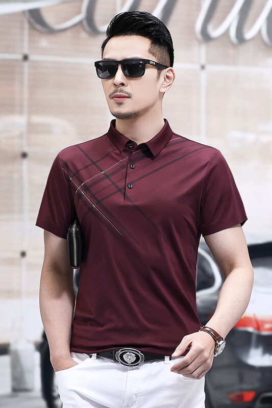 B7385钱塘2021-1夏季男士冰丝短袖polo衫T恤翻领男装商务休闲,男装T恤,钱塘207-1