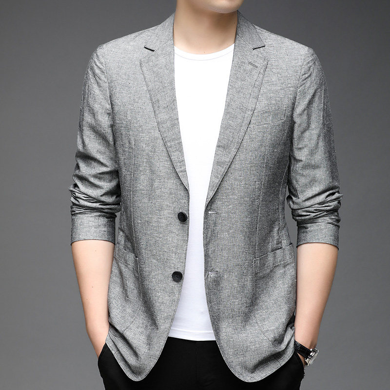 F3303钱塘2020-1秋季男士亚麻薄款休闲西服小西装上衣外套P155，男装西服，钱塘207-1