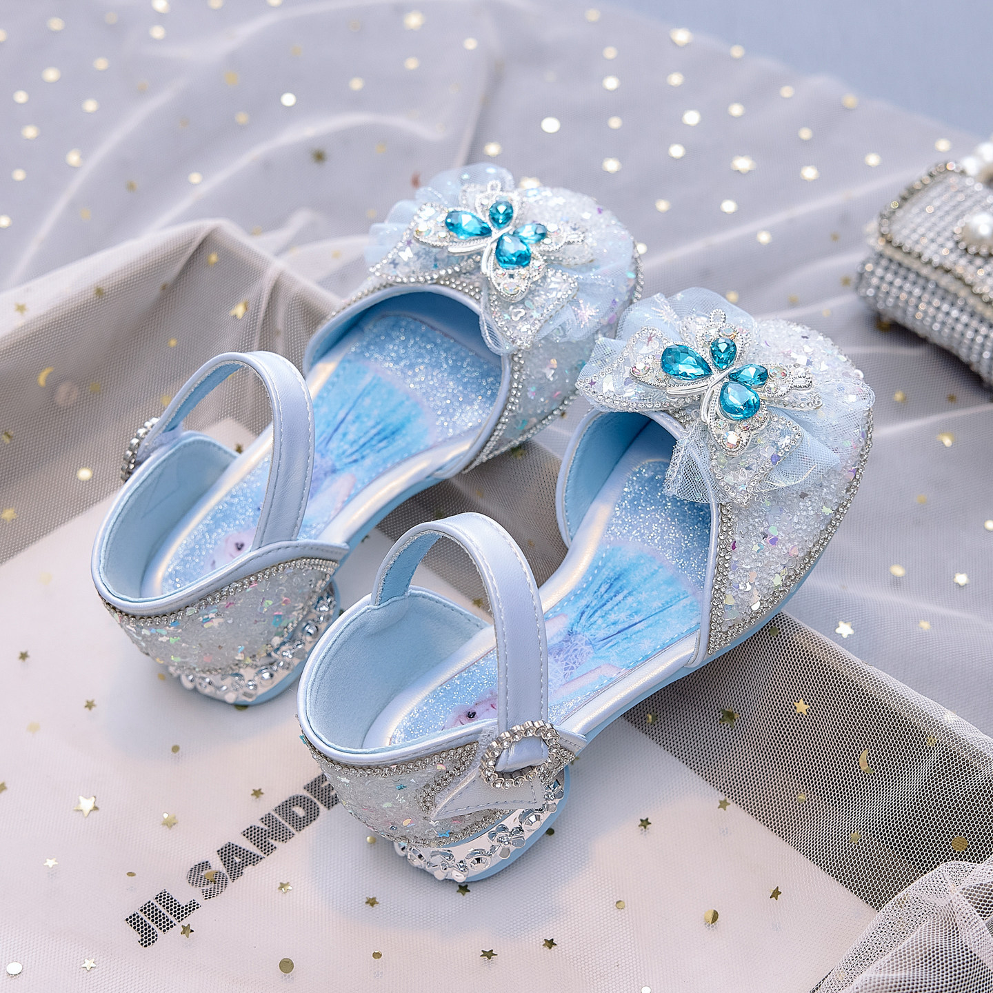 女童凉鞋包头包跟蝴蝶公主鞋2026夏季新款女孩高跟鞋3到6岁水晶鞋