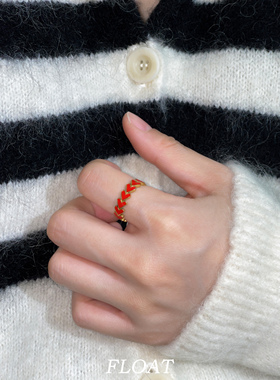 红色爱心戒指百搭通勤钛钢复古女