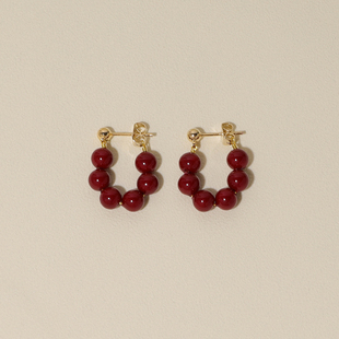 FLOAT浮漾复古安可拉红色串珠耳环女气质后挂式秋冬耳饰耳圈耳夹