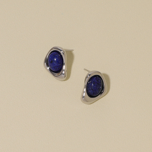 FLOAT浮漾简约设计感几何耳环耳夹女冷淡风青金石蓝色耳钉925银