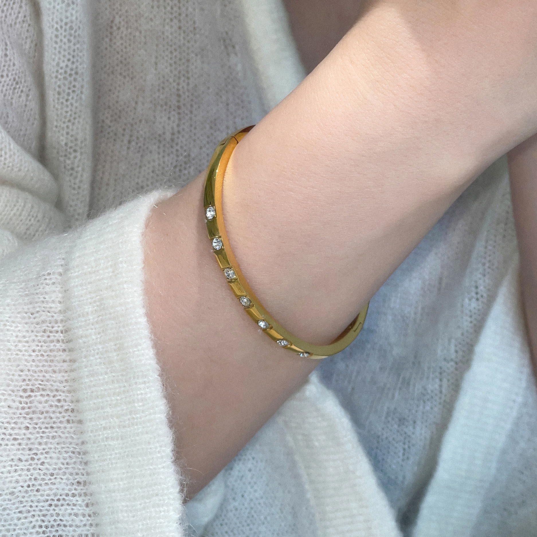 金属手镯手环钛钢锆石欧美风女