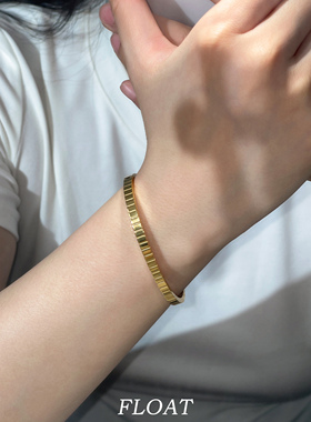 浮漾FLOAT欧美高保色金属光面手镯开口叠戴法式缎带条纹素圈手环