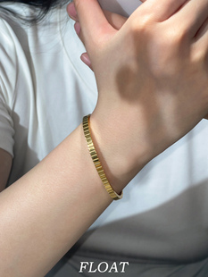 浮漾FLOAT欧美高保色金属光面手镯开口叠戴法式 缎带条纹素圈手环