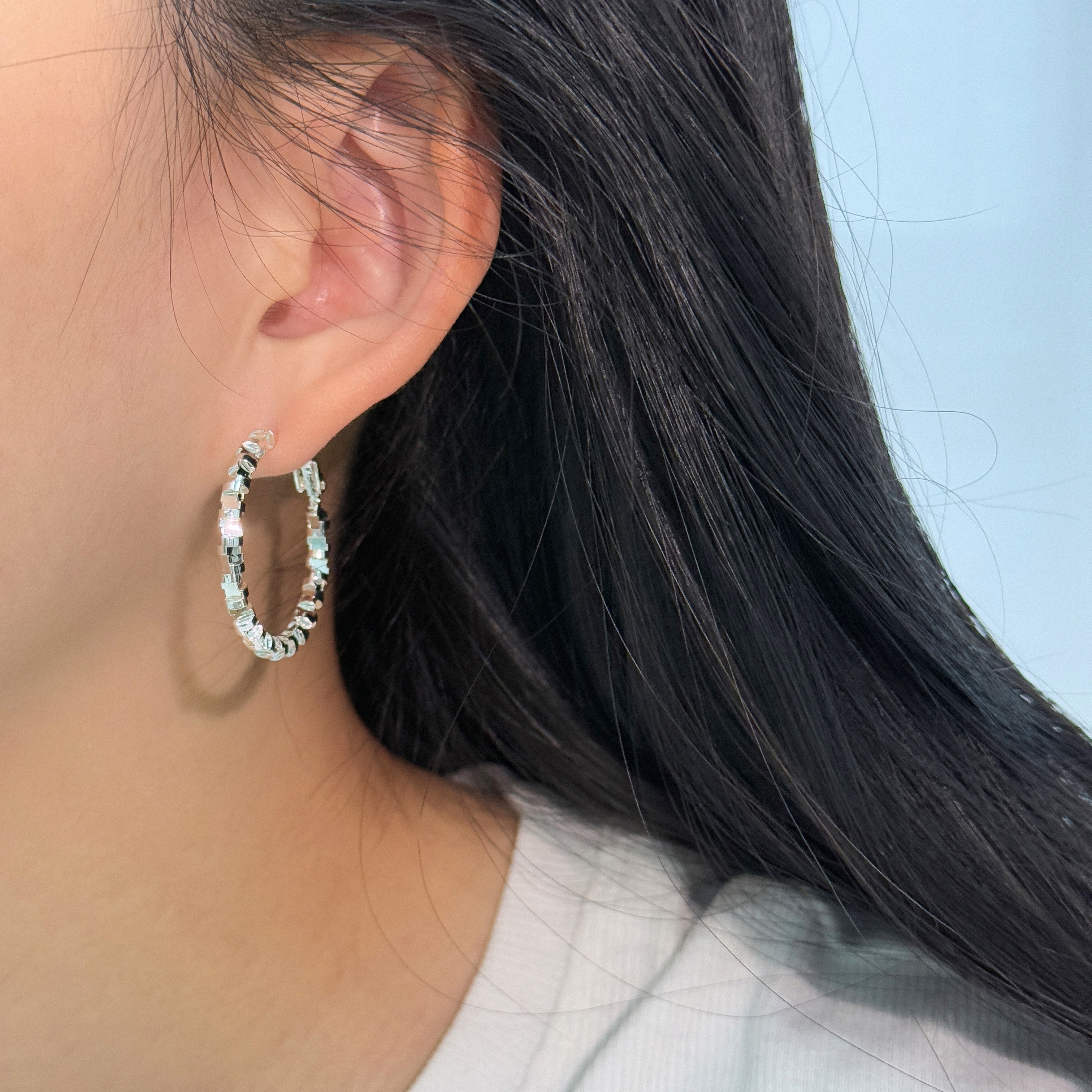 FLOAT浮漾小众设计高级感碎银圆圈耳环女个性大耳圈耳夹通勤耳饰