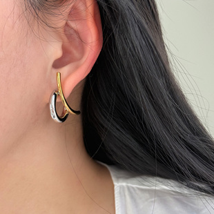 FLOAT浮漾简约线条几何圆环耳环女金银色撞色百搭气质耳钉耳饰