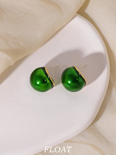 浮漾FLOAT法式 圆球耳环女复古珐琅滴釉祖母绿耳钉气质高级感耳夹