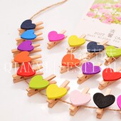 彩色照片夹子爱心木质便签麻绳夹子照片挂绳明信片留言照片墙装 饰