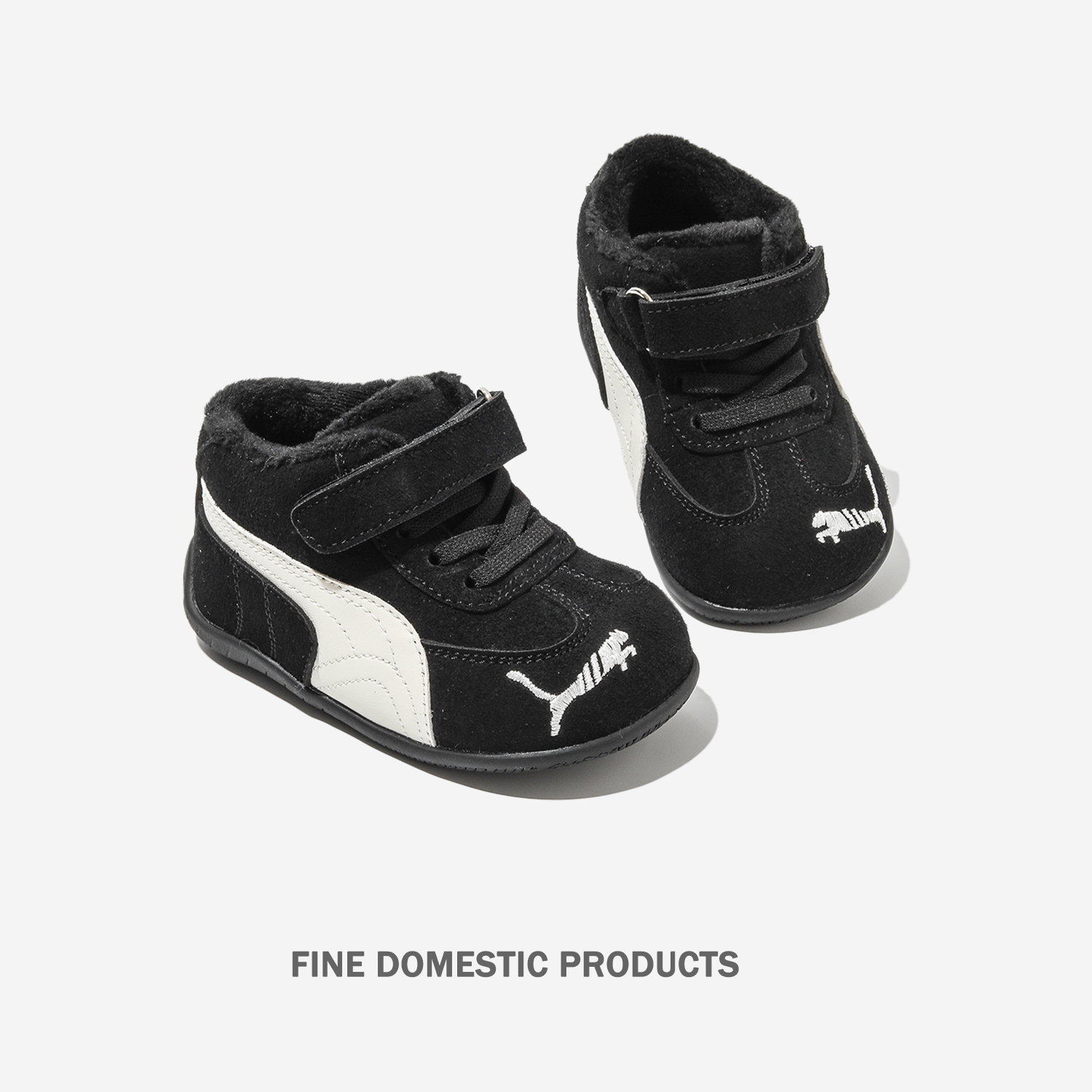 真皮软底女童休闲鞋黑色加绒学步鞋宝宝运动鞋秋冬高帮男童德训鞋