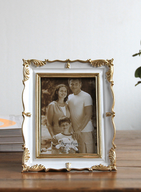 6寸7寸 美式做旧相框书房卧室摆台树脂彩绘影楼照片框相架BZ16035
