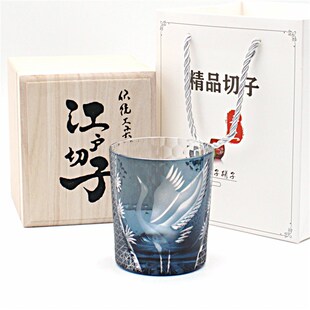 水晶雕刻玻璃杯威士忌酒杯日本江户切子工艺家用装 日式 饰礼品松鹤