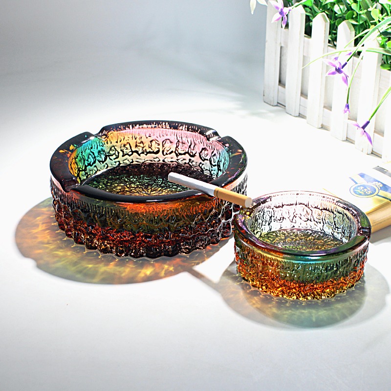 日式切子烟灰缸琉璃烟灰缸圆形彩色手工制作家用装饰家用酒店礼品