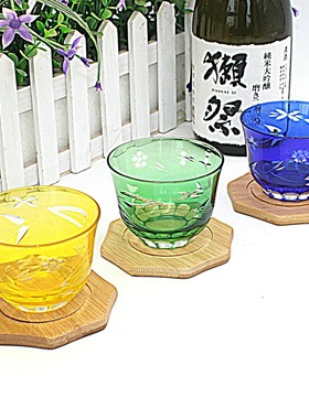 日式江户切子蓝色清酒杯绿色烈酒杯刻花玻璃杯日本硝子工艺家用