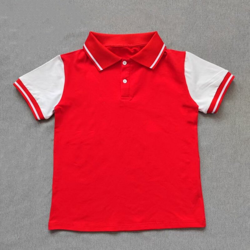 定做夏季男女校服同款运动短袖大红色拼白短袖翻领休闲T恤POLO衫