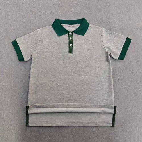 定做夏季男女校服同款运动短袖浅灰色拼接墨绿色POLO衫休闲T恤衫