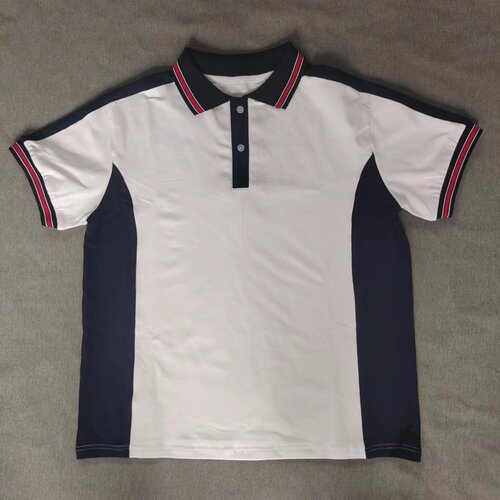 定做夏季男女同款半袖 白色拼接藏蓝色纯棉短袖T恤衫POLO衫