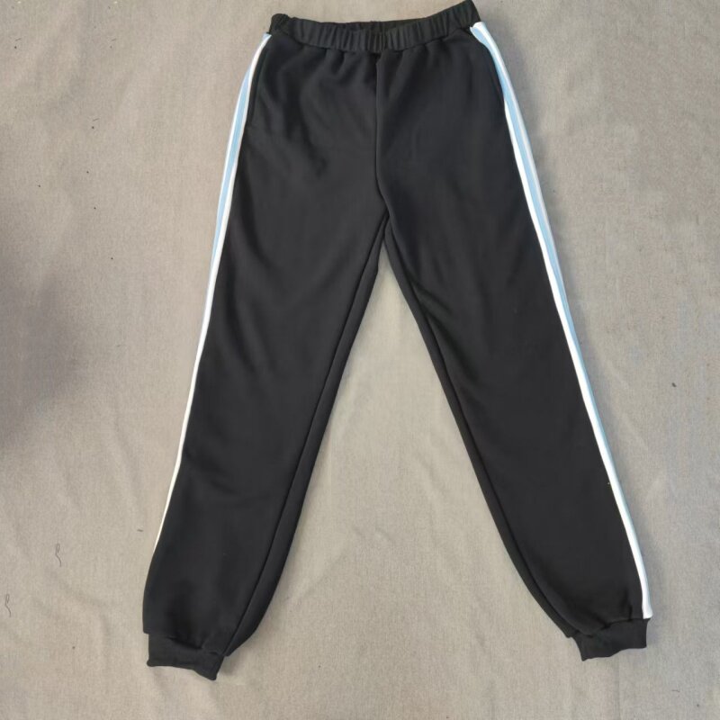 CUSTOM-MADE MENS AND WOMENS SCHOOL PANTS THE SAME SWEATPANTS NAVY BLUE STITCHING 4CM WHITE EDGE HAZE BLUE 2 BAR FLEECE SWEATPANTS