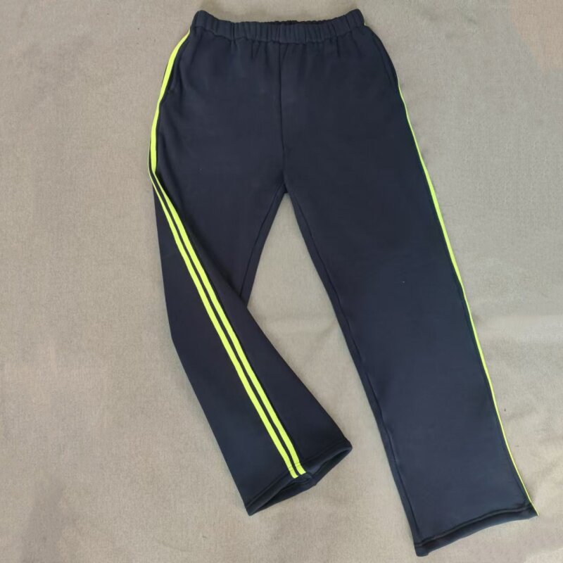 CUSTOM-MADE SPRING AUTUMN AND WINTER BOYS AND GIRLS SCHOOL PANTS THE SAME SWEATPANTS NAVY BLUE STITCHING FLUORESCENT GREEN 2-BAR FLEECE SWEATPANTS