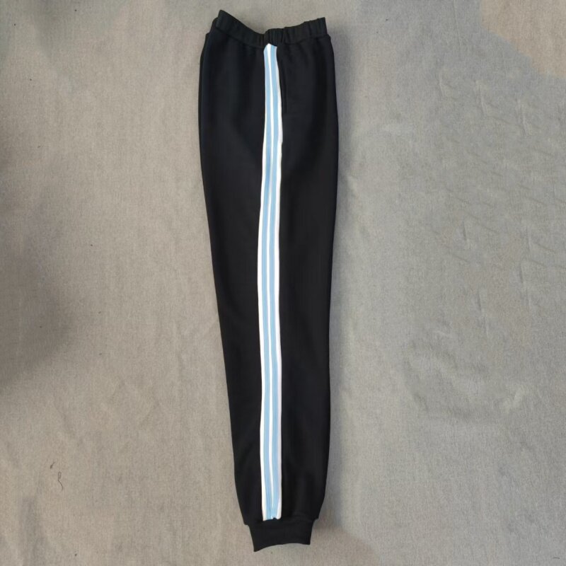 CUSTOM-MADE MENS AND WOMENS SCHOOL PANTS THE SAME SWEATPANTS NAVY BLUE STITCHING 4CM WHITE EDGE HAZE BLUE 2 BAR FLEECE SWEATPANTS