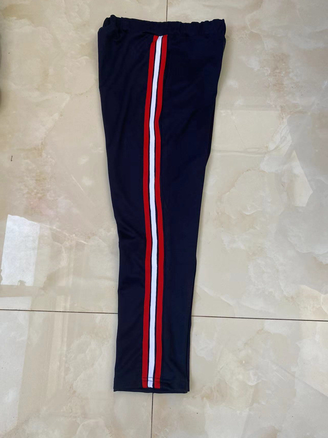 定做春秋冬男女校裤同款运动裤藏蓝色拼接红白红三道杠加绒休闲裤