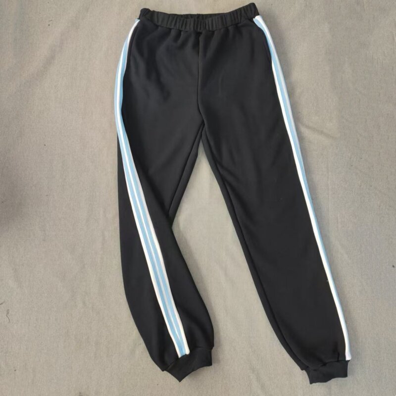 CUSTOM-MADE MENS AND WOMENS SCHOOL PANTS THE SAME SWEATPANTS NAVY BLUE STITCHING 4CM WHITE EDGE HAZE BLUE 2 BAR FLEECE SWEATPANTS