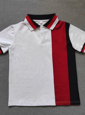 定做夏季男女校服同款运动半袖白色拼枣红短袖翻领T恤POLO衫上衣