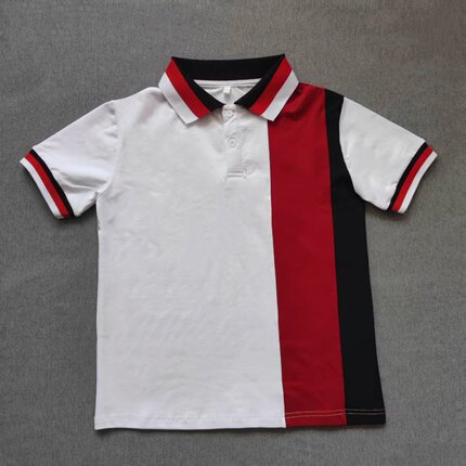 定做夏季男女校服同款运动半袖白色拼枣红短袖翻领T恤POLO衫上衣