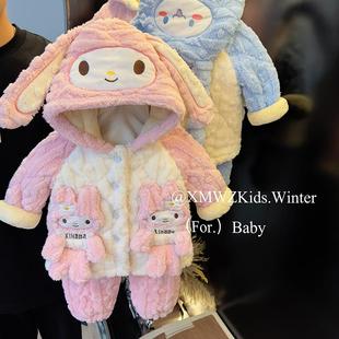 童装女童冬装新款超可爱睡衣套装女宝宝连帽三层加厚家居服两件套