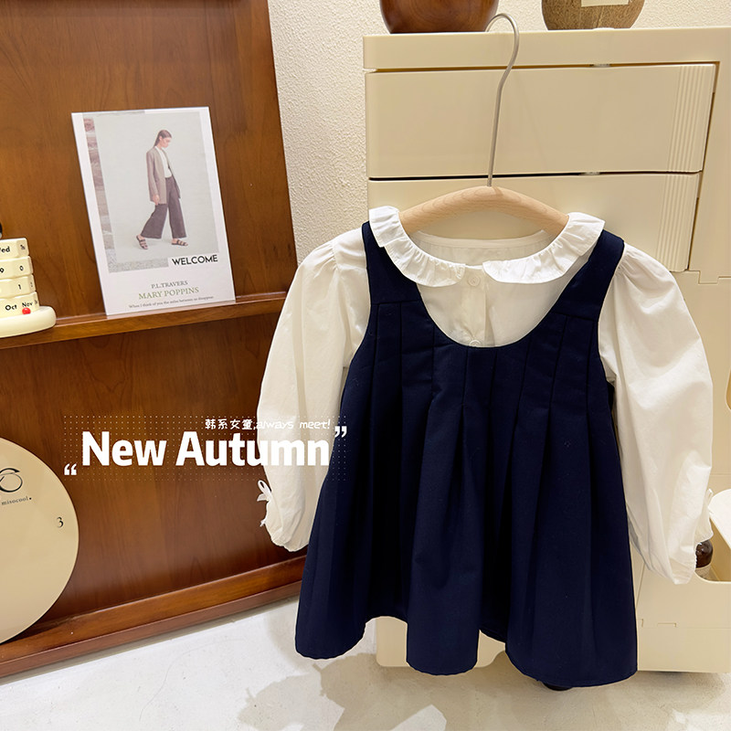 韩系女童套装2025春装新款设计感泡泡袖衬衫学院风百褶裙两件套潮