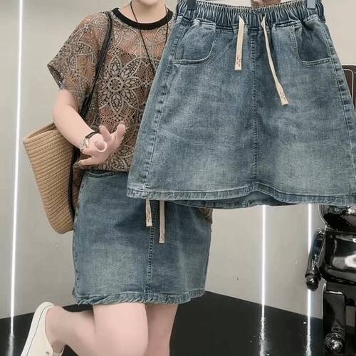 2025夏季新款高腰宽松松紧百搭牛仔短裙小个子遮胯显瘦半身裙子女