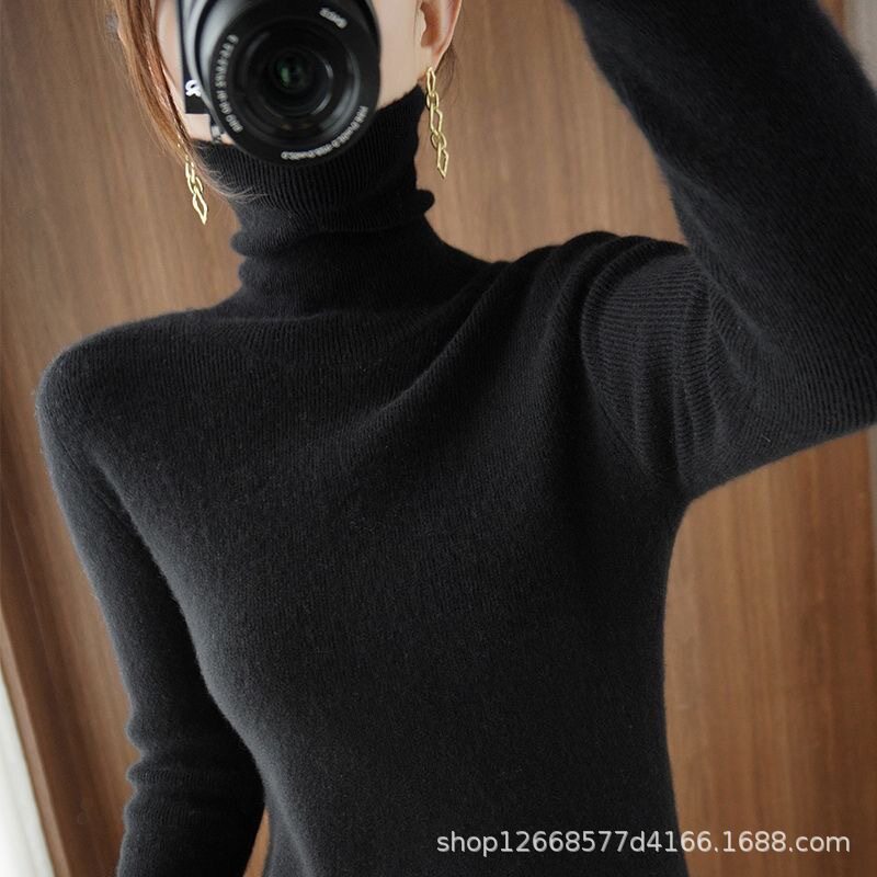 针织衫显瘦洋气长袖黑色百搭打底衫气质高领毛衣女款新款修身上衣