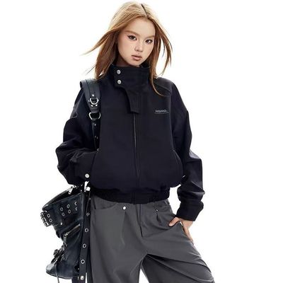 美式复古机能风夹克外套女秋冬季立领上衣高级感户外加绒冲锋风衣